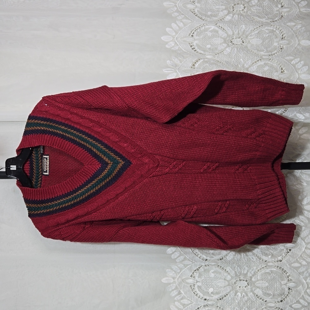 Hunting Horn Maroon V-Neck Vintage Sweater sz Large